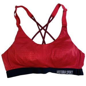Victoria’s Secret Red and black silky jersey sports bra. Open detailed back, pad